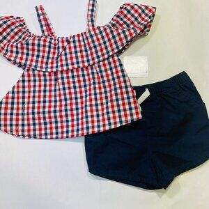 Toddler Girls 2T Patriotic Outfit, Plaid Red White & Blue 4th of July